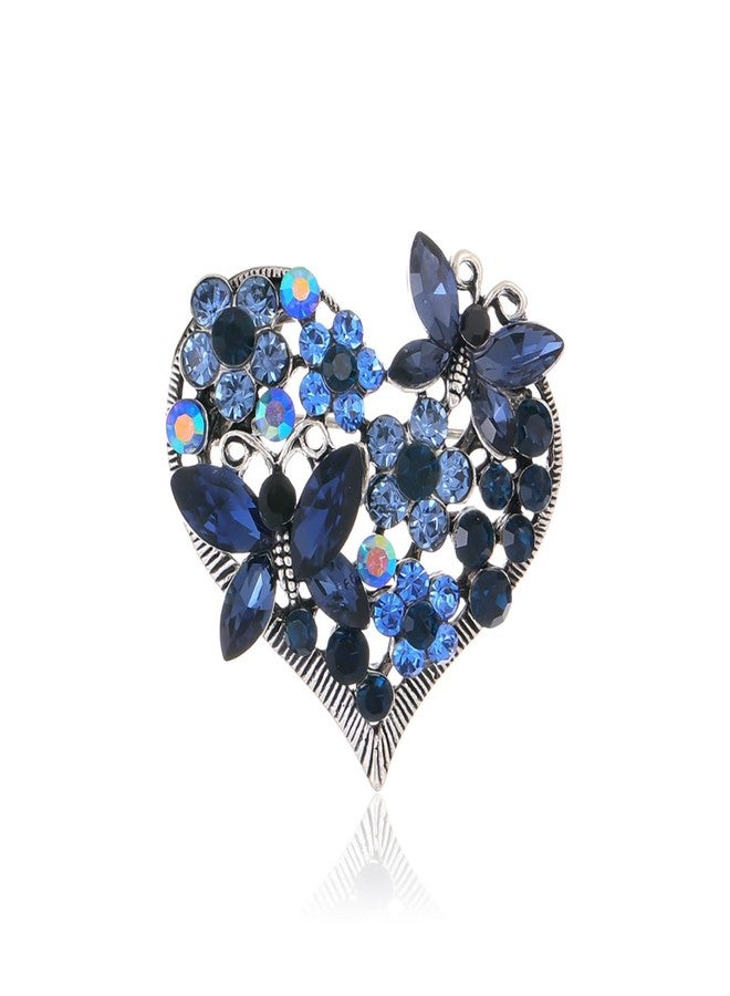 MarveBard Rhinestone Heart Brooch Sparkling Crystal Flower Brooch Pin Vintage Crystal Butterfly Pin Elegant Heart Insect Clothing Bags Hats Accessories Wedding Birthday Party Christmas Jewelry for Women(Blue) - Image 1